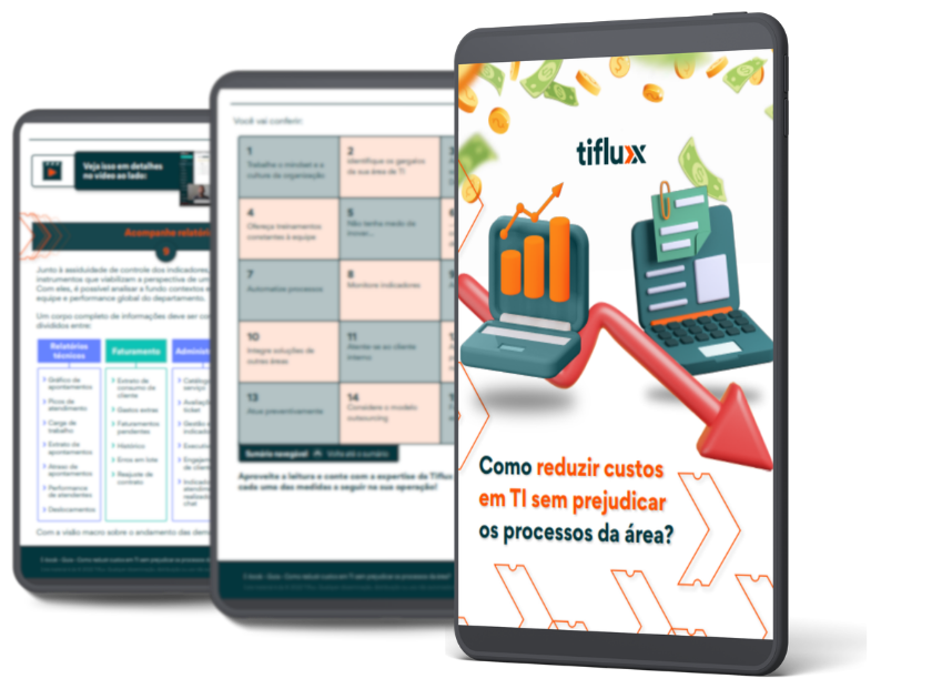 Imagem de um table com a capa e uma página interna do material que será feito download